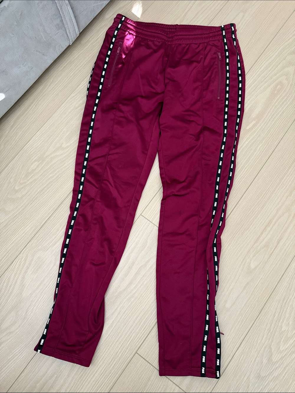 PINK Victoria's Secret Burgundy Track Pants with Contrast Side Tape